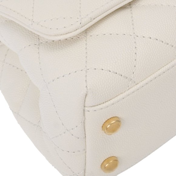 CHANEL Matelasse Coco Handle XXS Chain White AS2215 Women's Caviar Skin Handbag - Picture 5 of 10